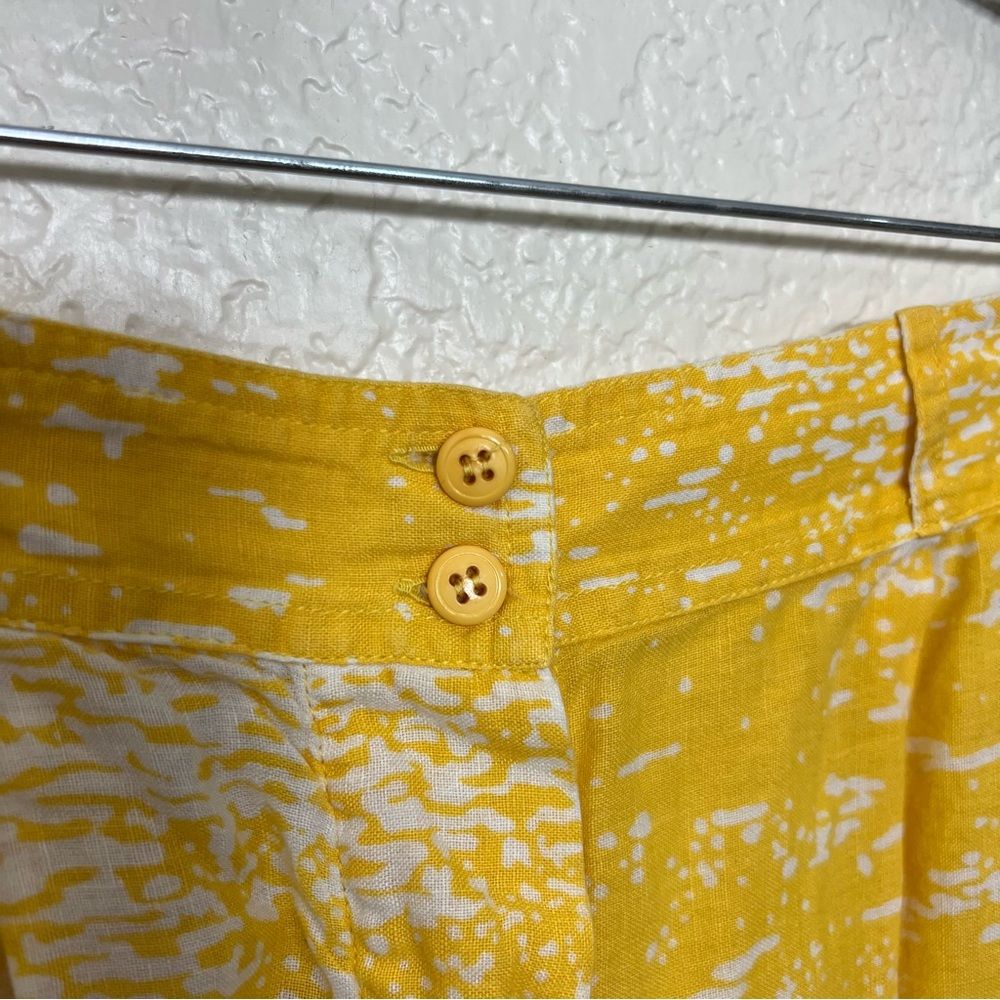 Vintage 80’s Valentino Swimwear Cotton Linen Yellow White Bermuda Shorts Size 12 - Picture 7 of 14
